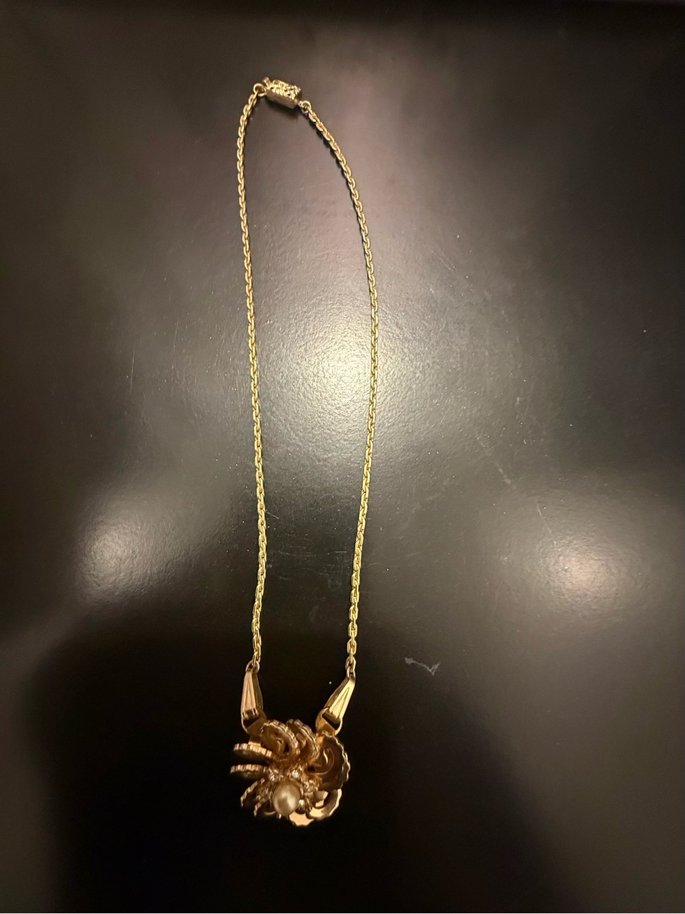 Gold-Tone Floral Pearl Pendant Necklace - Women Jewelry